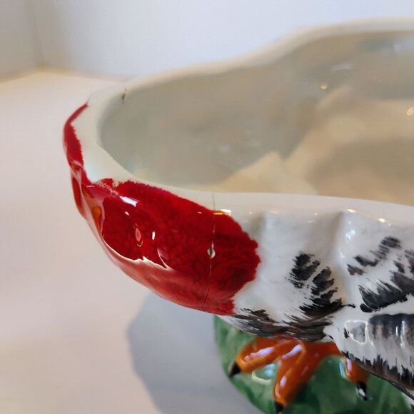 Vtg Bresolin Ceramic Turkey Soup Tureen w/ Ladle Hand Painted Italy -HAS A CRACK - Picture 4 of 13